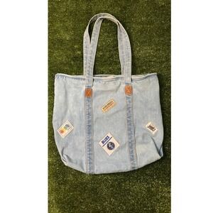 Vintage Shane Sportswear Denim Tote Bag 90s Patchwork Y2K‎ Jean Carryall